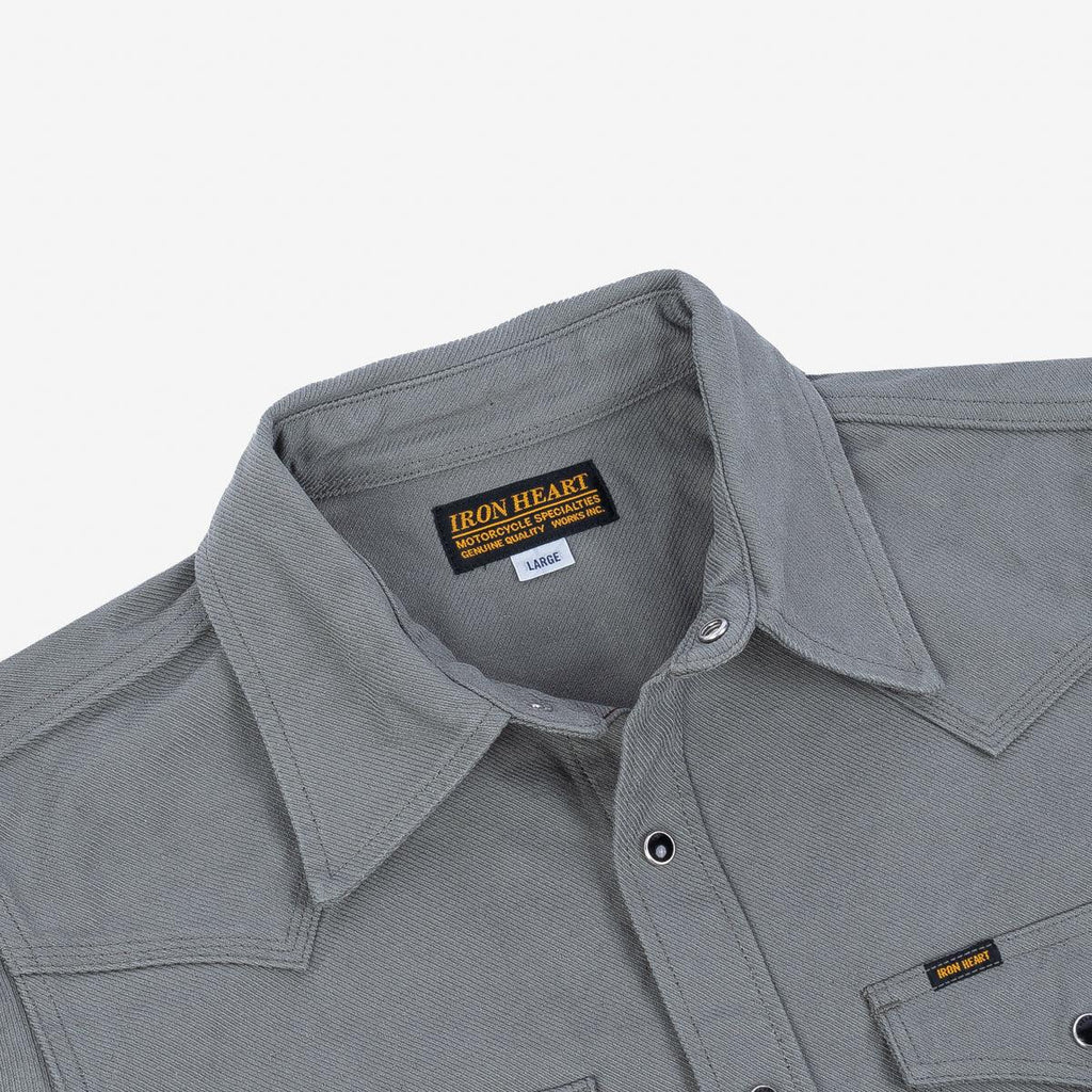 Image showing the IHSH-235-GRY - 13oz Military Serge Western Shirt - Grey which is a Shirts described by the following info IHSALE_M23, Iron Heart, Released, Shirts, Tops and sold on the IRON HEART GERMANY online store
