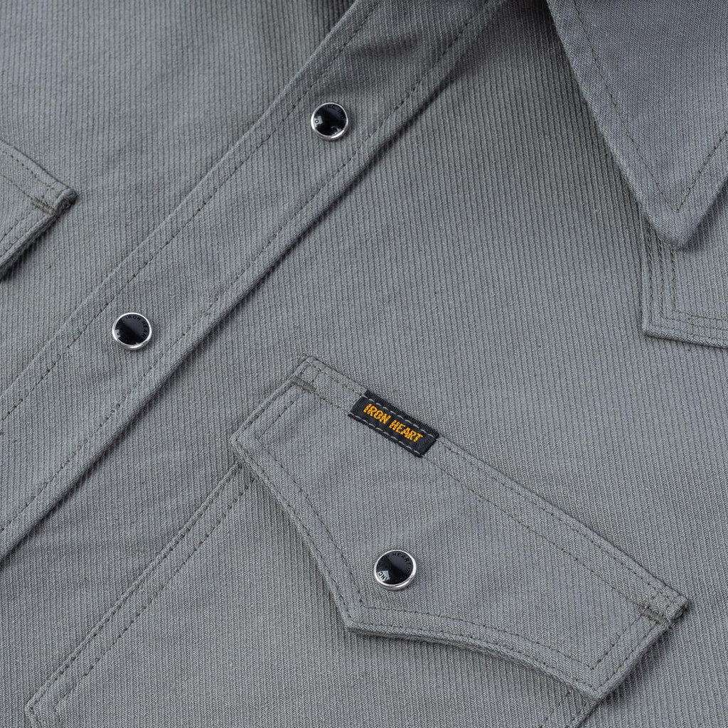 Image showing the IHSH-235-GRY - 13oz Military Serge Western Shirt - Grey which is a Shirts described by the following info IHSALE_M23, Iron Heart, Released, Shirts, Tops and sold on the IRON HEART GERMANY online store