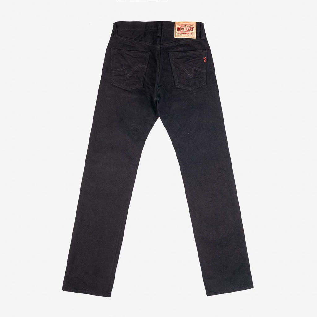 Image showing the IH-634S-142bb - 14oz Selvedge Denim Straight Cut Jeans Black/Black which is a Jeans described by the following info 634, Bottoms, Iron Heart, Jeans, Released, Straight and sold on the IRON HEART GERMANY online store