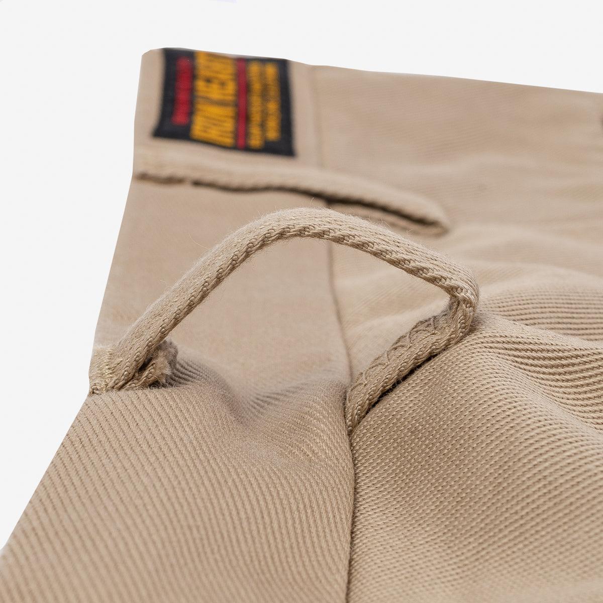 Image showing the IH-730-KHA - 12oz Heavy Cotton Regular Fit Chinos Khaki which is a Trousers described by the following info Bottoms, Iron Heart, Released, Trousers and sold on the IRON HEART GERMANY online store