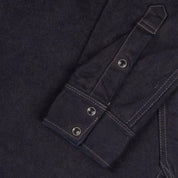 Image showing the IHSH-295-IB - 14oz Selvedge Denim Western Shirt Indigo/Black which is a Shirts described by the following info IHSALE, Iron Heart, Released, Shirts, Tops and sold on the IRON HEART GERMANY online store