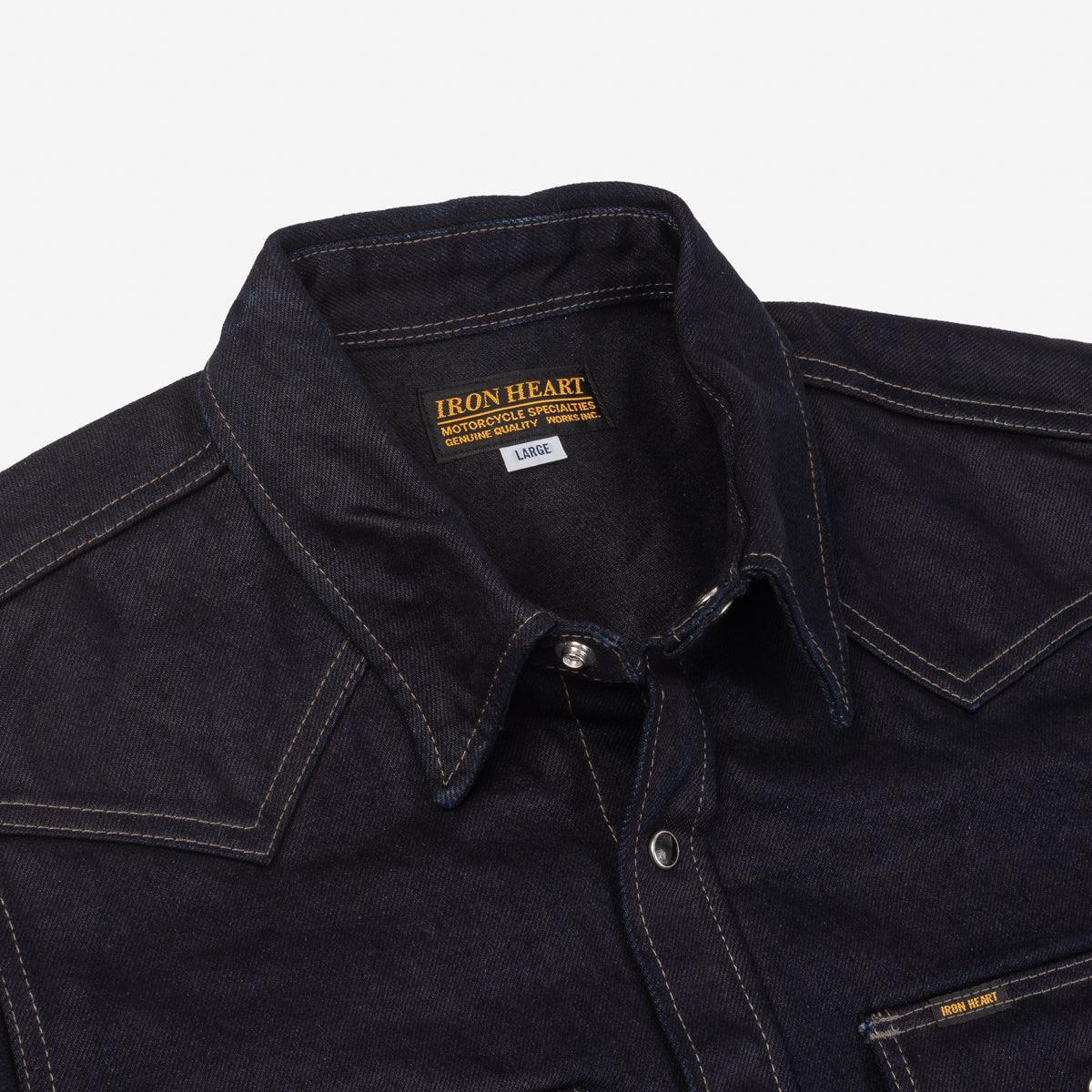 Image showing the IHSH-295-IB - 14oz Selvedge Denim Western Shirt Indigo/Black which is a Shirts described by the following info IHSALE, Iron Heart, Released, Shirts, Tops and sold on the IRON HEART GERMANY online store