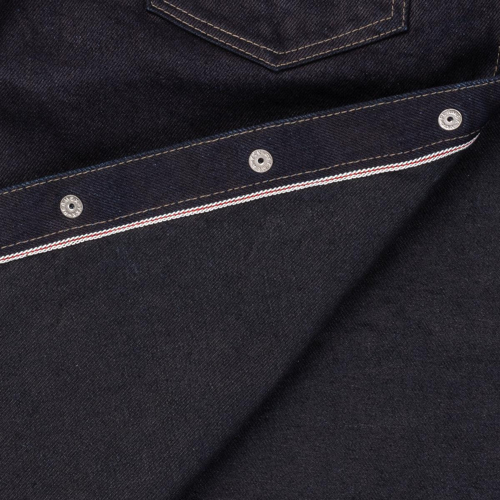 Image showing the IHSH-295-IB - 14oz Selvedge Denim Western Shirt Indigo/Black which is a Shirts described by the following info IHSALE, Iron Heart, Released, Shirts, Tops and sold on the IRON HEART GERMANY online store