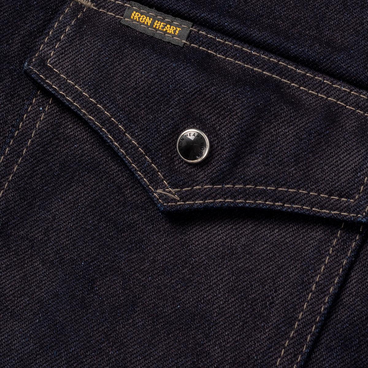 Image showing the IHSH-295-IB - 14oz Selvedge Denim Western Shirt Indigo/Black which is a Shirts described by the following info IHSALE, Iron Heart, Released, Shirts, Tops and sold on the IRON HEART GERMANY online store