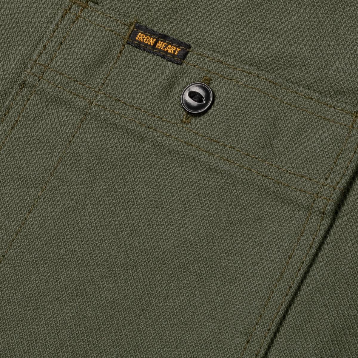 Image showing the IHSH-307-OLV - 13oz Military Serge Work Shirt Olive which is a Shirts described by the following info IHSALE_M23, Iron Heart, Released, Shirts, Tops and sold on the IRON HEART GERMANY online store