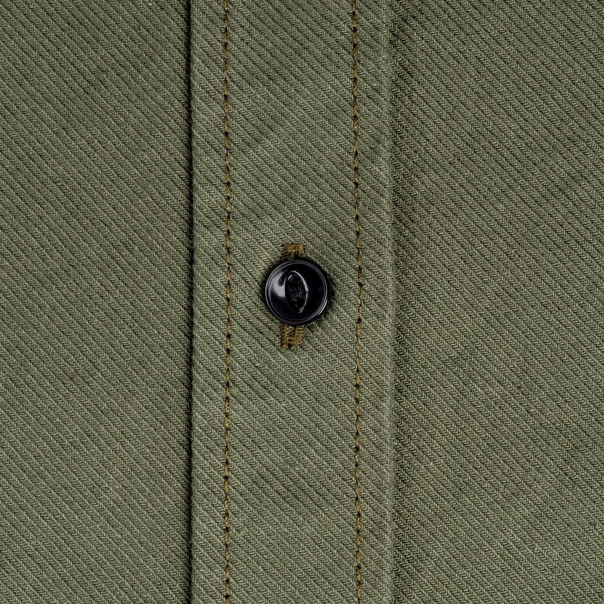 Image showing the IHSH-307-OLV - 13oz Military Serge Work Shirt Olive which is a Shirts described by the following info IHSALE_M23, Iron Heart, Released, Shirts, Tops and sold on the IRON HEART GERMANY online store
