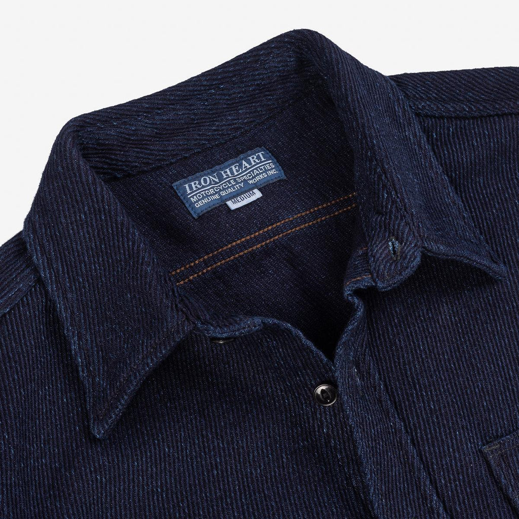 Image showing the IHSH-288-IND - 14oz Kersey Work Shirt Indigo which is a Shirts described by the following info IHSALE, Iron Heart, Released, Shirts, Tops and sold on the IRON HEART GERMANY online store