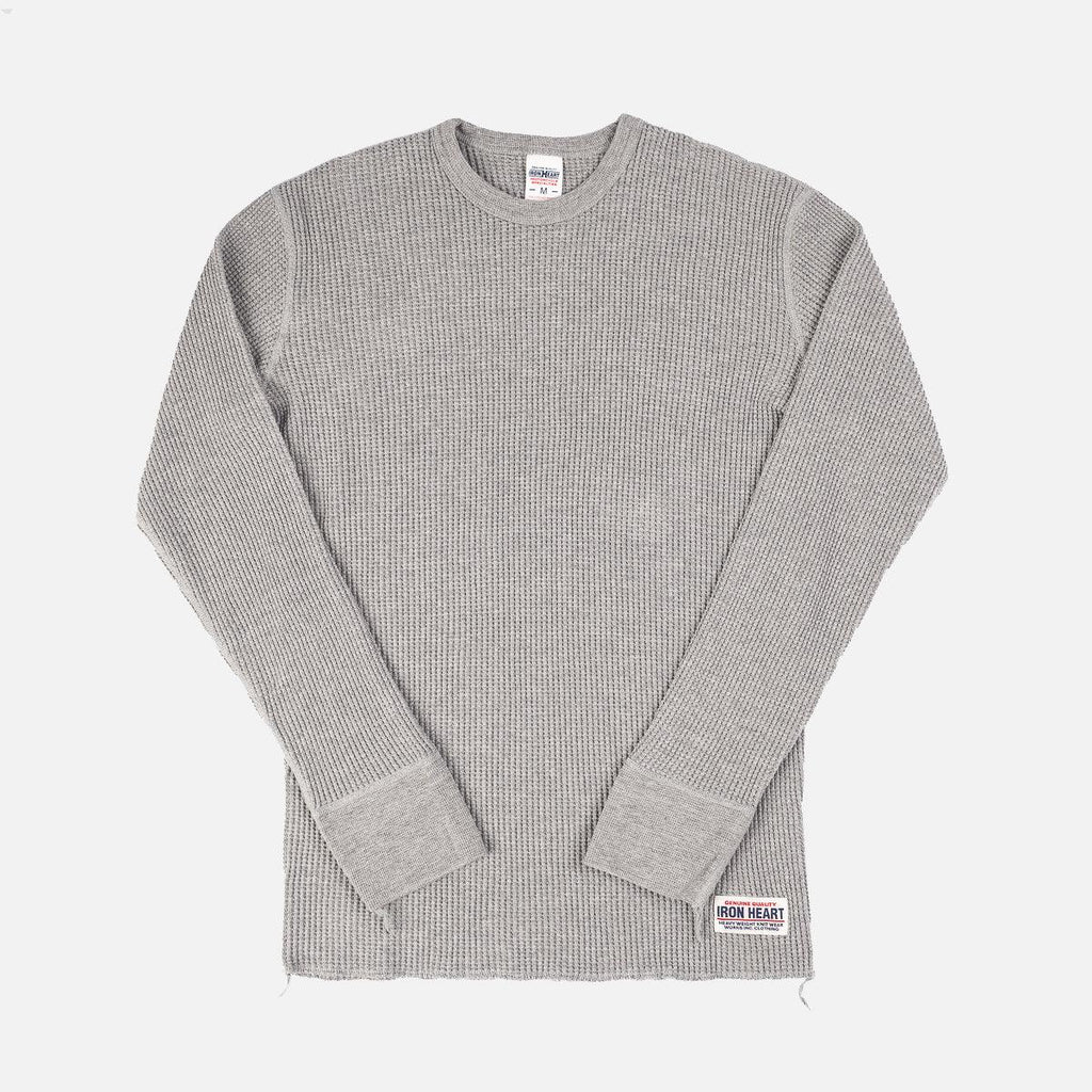 Image showing the IHTL-1301-GRY - Waffle Knit Long Sleeved Crew Neck Thermal Top - Grey which is a T-Shirts described by the following info Back In, IHSALE_M23, Iron Heart, Released, T-Shirts, Tops and sold on the IRON HEART GERMANY online store