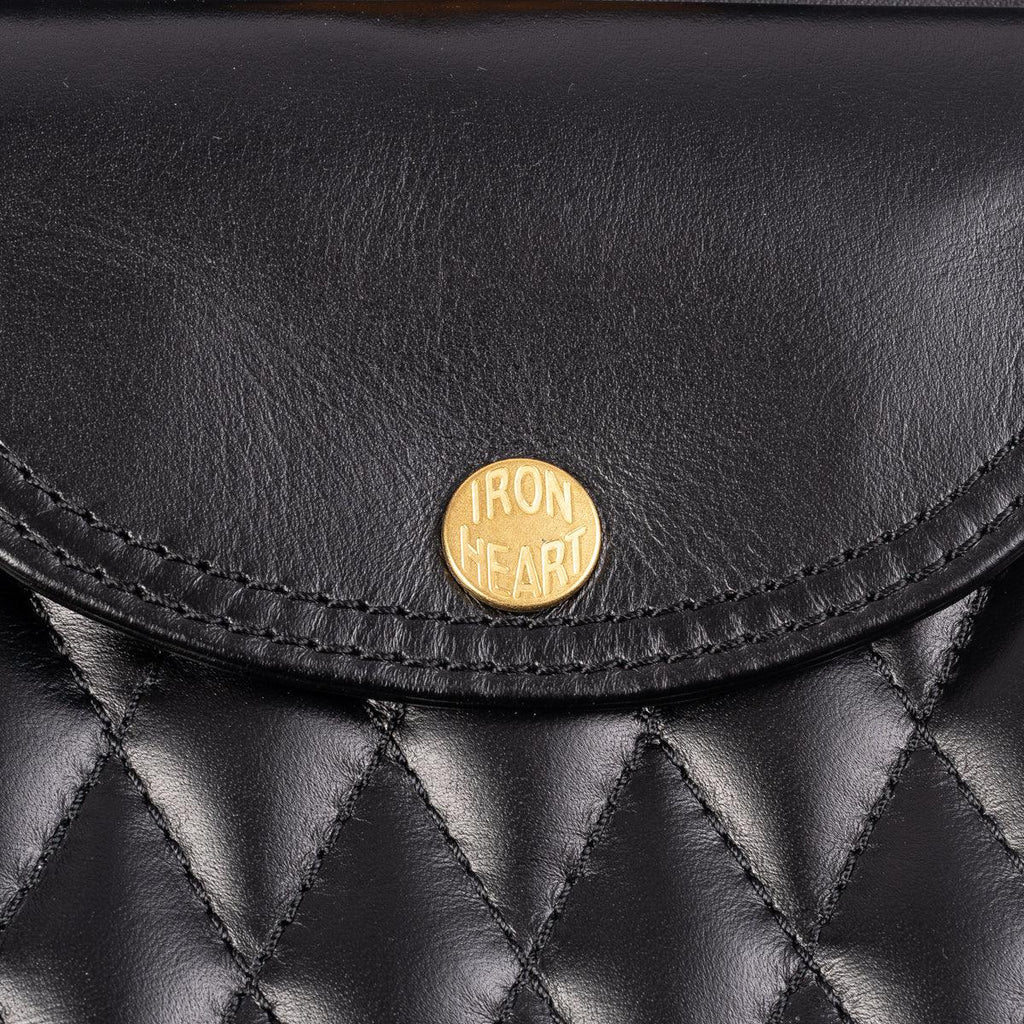 Image showing the IHE-40-BLK - Rectangular Leather Diamond Stitched Shoulder Bag Black which is a Bags described by the following info Accessories, Bags, Iron Heart, Released and sold on the IRON HEART GERMANY online store