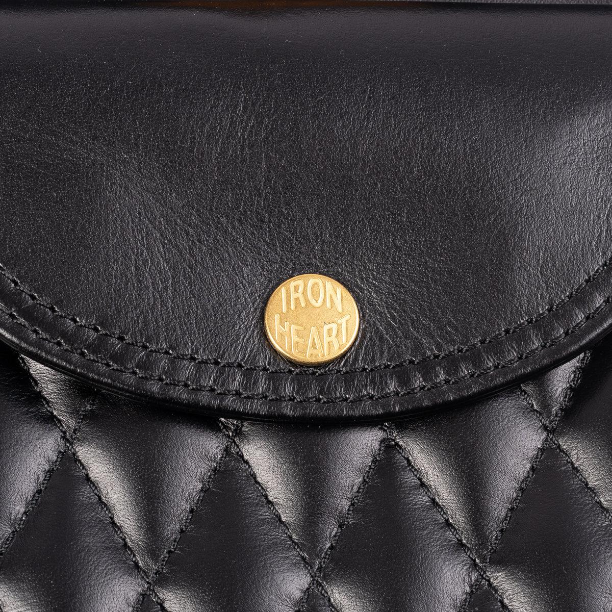 IHE-40-BLK - Rectangular Leather Diamond Stitched Shoulder Bag Black