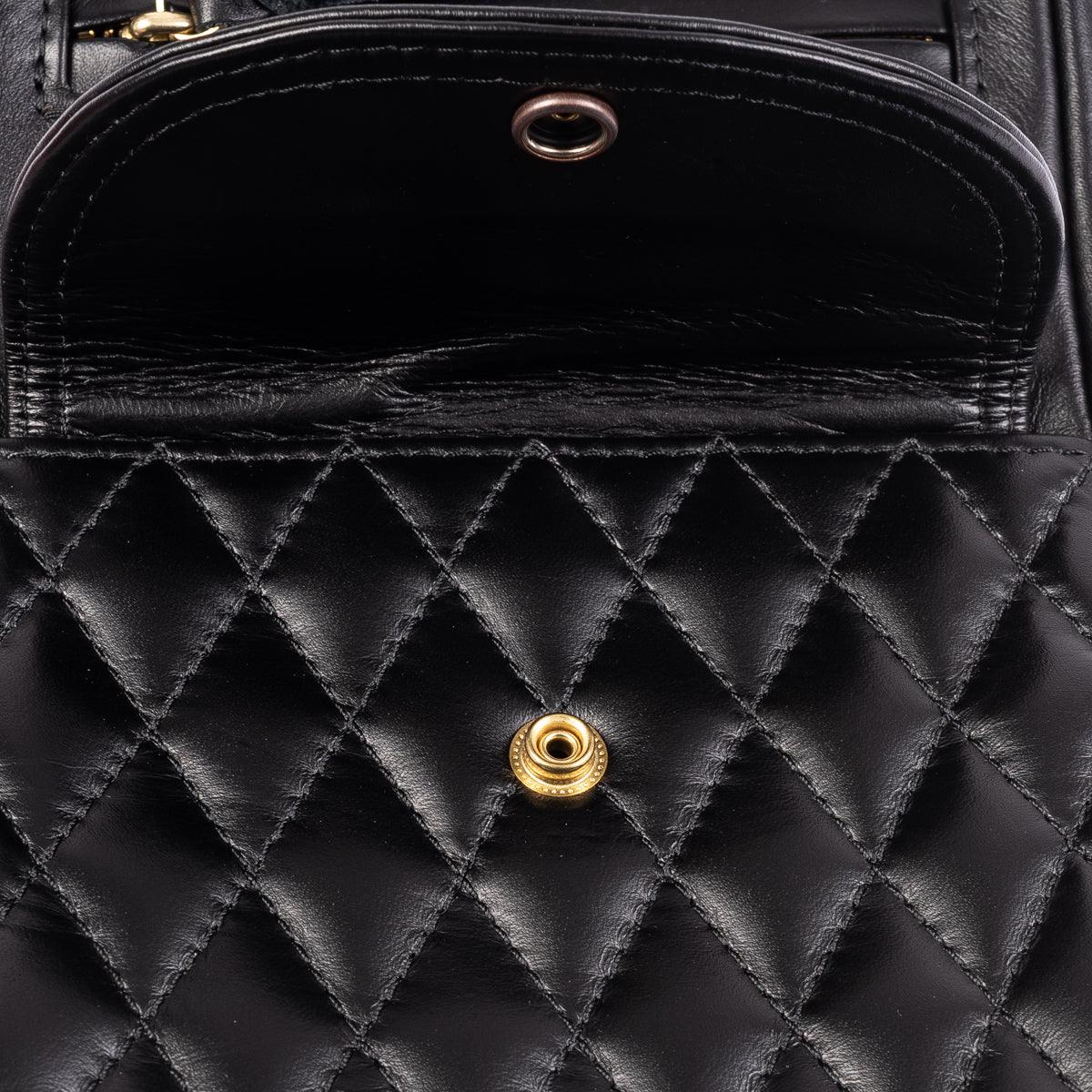 Image showing the IHE-40-BLK - Rectangular Leather Diamond Stitched Shoulder Bag Black which is a Bags described by the following info Accessories, Bags, Iron Heart, Released and sold on the IRON HEART GERMANY online store