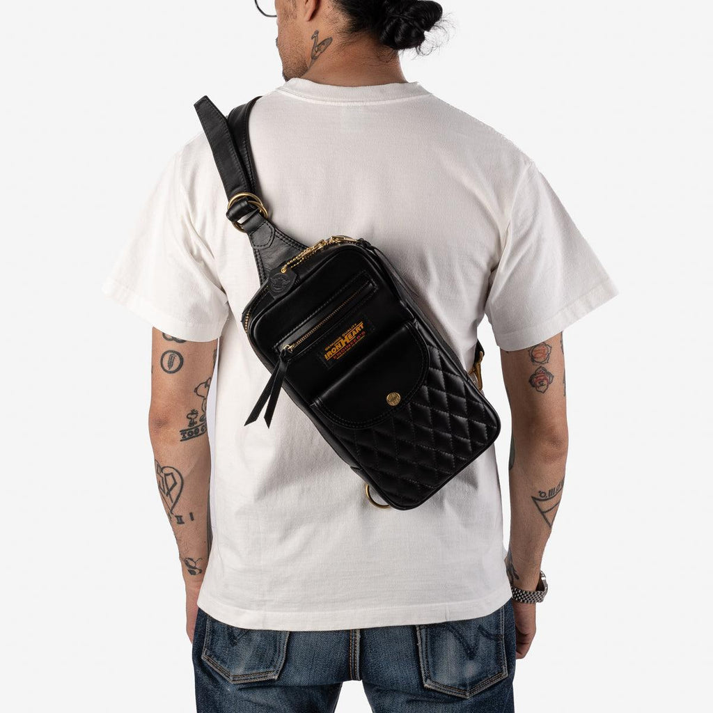 Image showing the IHE-40-BLK - Rectangular Leather Diamond Stitched Shoulder Bag Black which is a Bags described by the following info Accessories, Bags, Iron Heart, Released and sold on the IRON HEART GERMANY online store