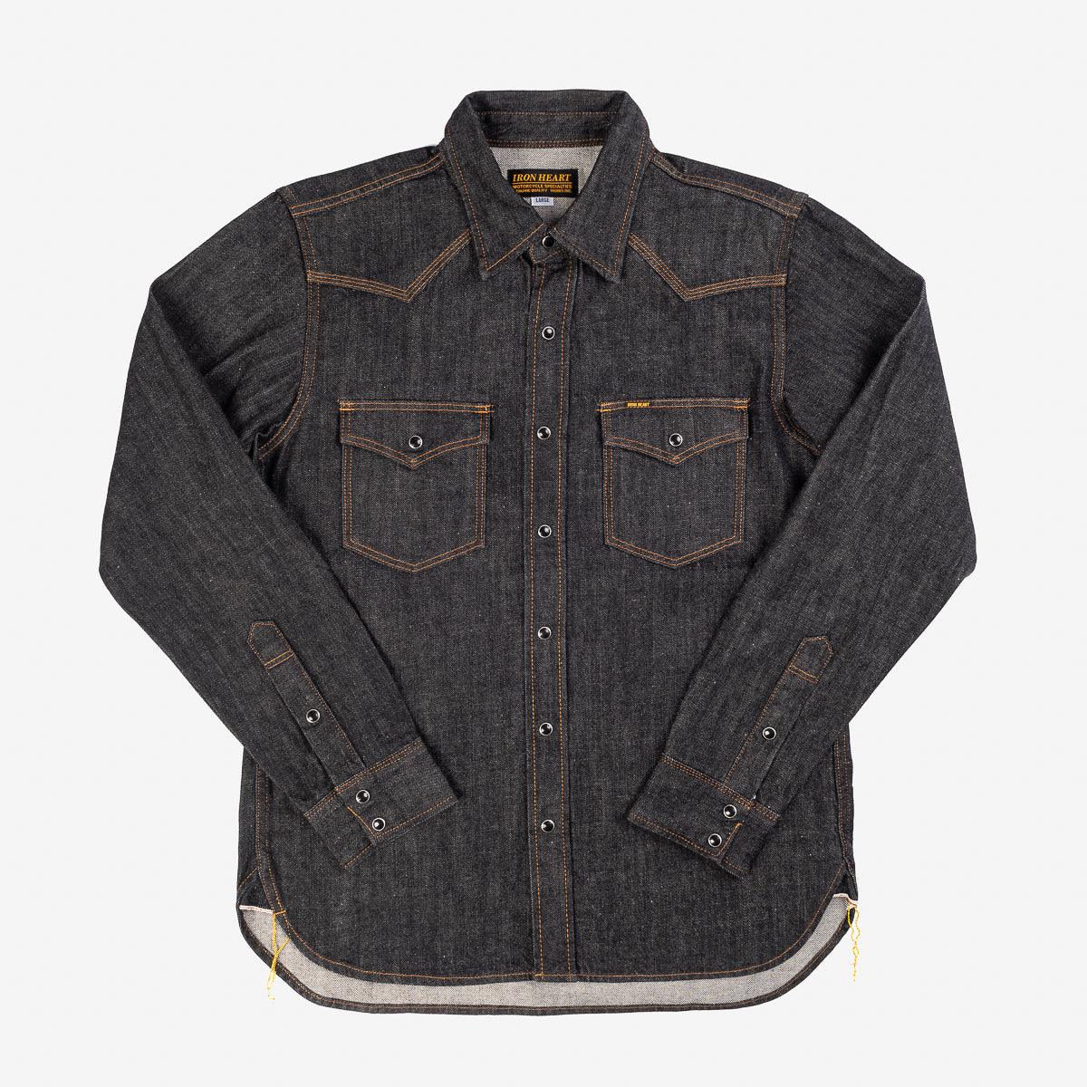 Image showing the IHSH-33-BLK - 12oz Selvedge Denim Western Shirt - Black which is a Shirts described by the following info IHSALE_M23, Iron Heart, Released, Shirts, Tops and sold on the IRON HEART GERMANY online store