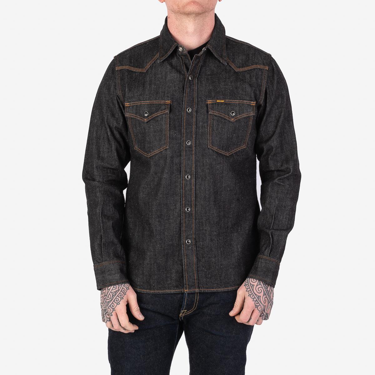 Image showing the IHSH-33-BLK - 12oz Selvedge Denim Western Shirt - Black which is a Shirts described by the following info IHSALE_M23, Iron Heart, Released, Shirts, Tops and sold on the IRON HEART GERMANY online store