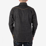 Image showing the IHSH-33-BLK - 12oz Selvedge Denim Western Shirt - Black which is a Shirts described by the following info IHSALE_M23, Iron Heart, Released, Shirts, Tops and sold on the IRON HEART GERMANY online store