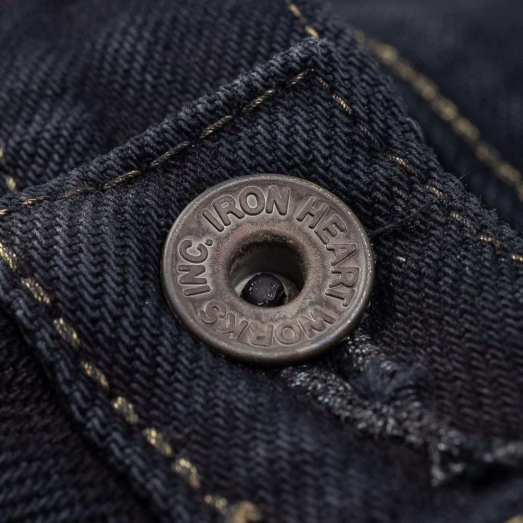 Image showing the IH-634S-B - 21oz Selvedge Denim Straight Cut Jeans - Indigo Overdyed Black which is a Jeans described by the following info 634, Bottoms, IHSALE, IHSALE_M23, Iron Heart, Jeans, Released, Straight and sold on the IRON HEART GERMANY online store