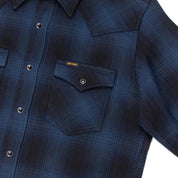 Image showing the IHSH-264 - Flannel Ombré Check Western Shirt Navy/Black which is a Shirts described by the following info IHSALE, Iron Heart, Released, Shirts, Tops and sold on the IRON HEART GERMANY online store