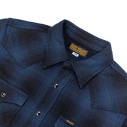 Image showing the IHSH-264 - Flannel Ombré Check Western Shirt Navy/Black which is a Shirts described by the following info IHSALE, Iron Heart, Released, Shirts, Tops and sold on the IRON HEART GERMANY online store