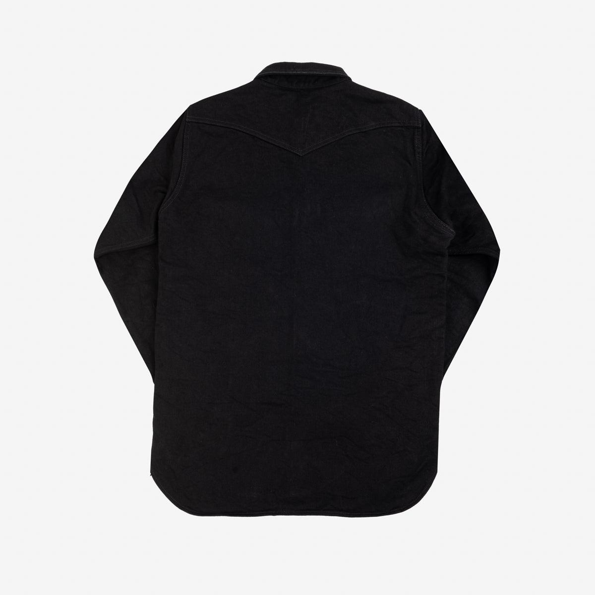 Image showing the IHSH-295-BB - 14oz Selvedge Denim Western Shirt Black/Black which is a Shirts described by the following info Back In, Iron Heart, Released, Shirts, Tops and sold on the IRON HEART GERMANY online store