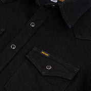 Image showing the IHSH-295-BB - 14oz Selvedge Denim Western Shirt Black/Black which is a Shirts described by the following info Back In, Iron Heart, Released, Shirts, Tops and sold on the IRON HEART GERMANY online store