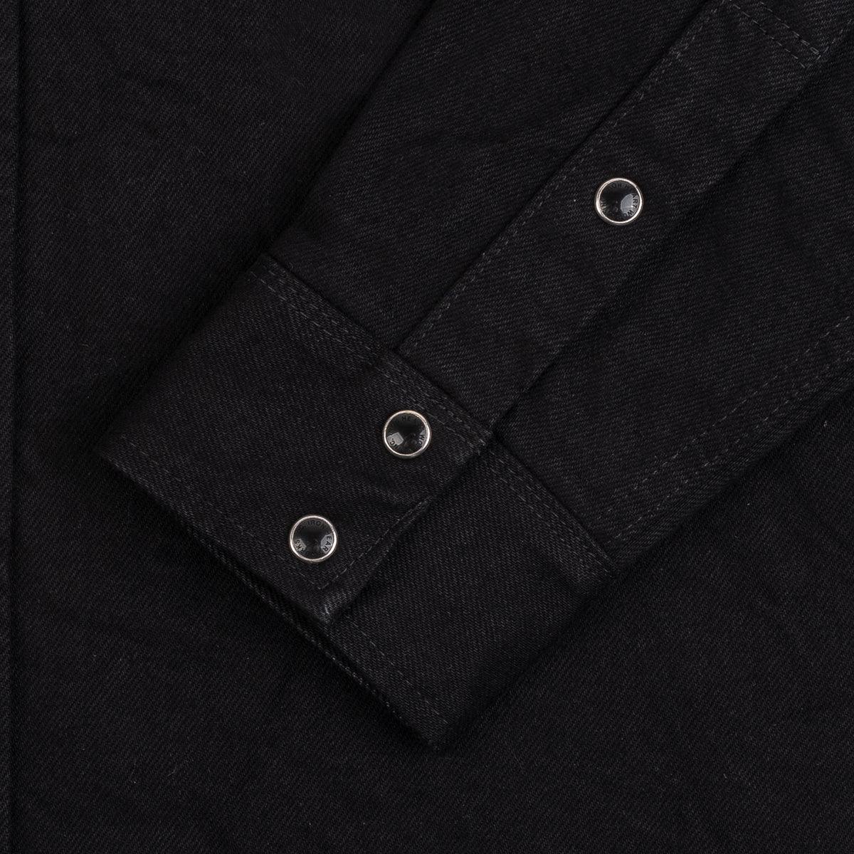 Image showing the IHSH-295-BB - 14oz Selvedge Denim Western Shirt Black/Black which is a Shirts described by the following info Back In, Iron Heart, Released, Shirts, Tops and sold on the IRON HEART GERMANY online store