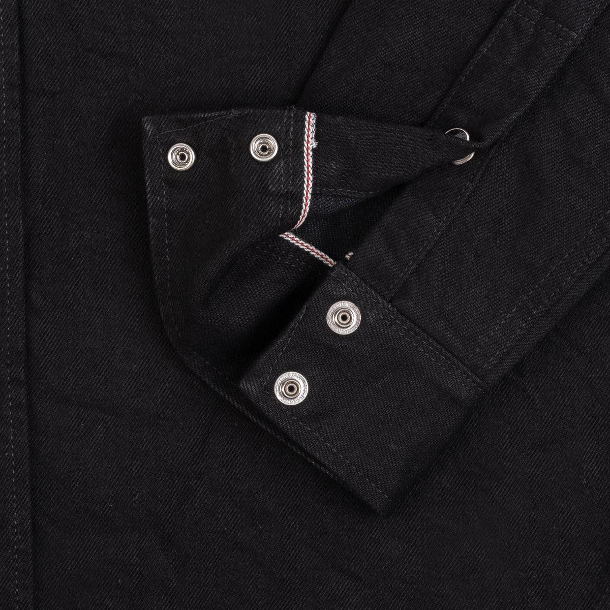 Image showing the IHSH-295-BB - 14oz Selvedge Denim Western Shirt Black/Black which is a Shirts described by the following info Back In, Iron Heart, Released, Shirts, Tops and sold on the IRON HEART GERMANY online store