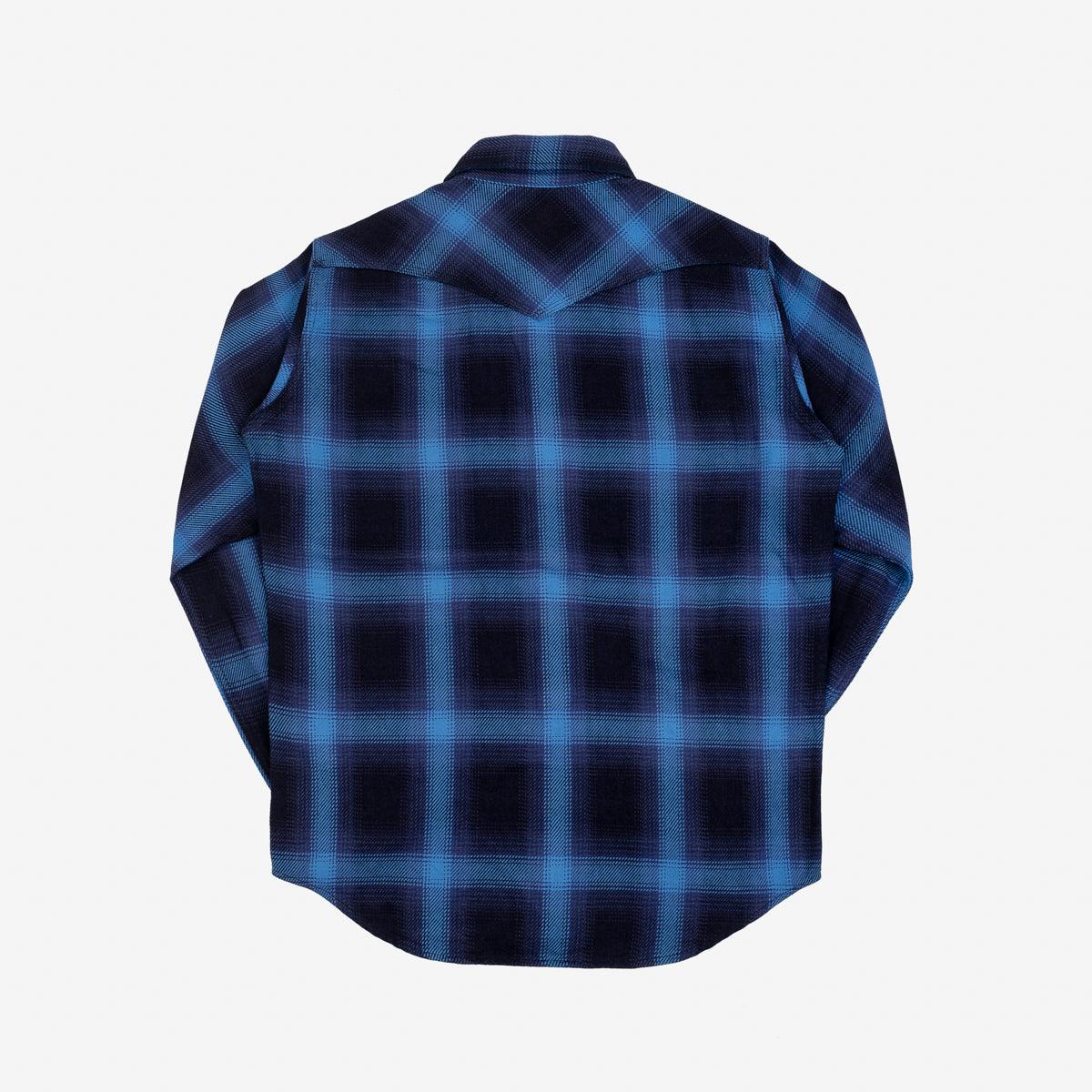 Image showing the IHSH-348-IND - 9oz Selvedge Ombré Check Western Shirt - Indigo which is a Shirts described by the following info Iron Heart, Released, Shirts, Tops and sold on the IRON HEART GERMANY online store