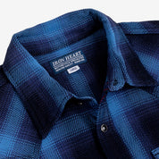 Image showing the IHSH-348-IND - 9oz Selvedge Ombré Check Western Shirt - Indigo which is a Shirts described by the following info Iron Heart, Released, Shirts, Tops and sold on the IRON HEART GERMANY online store