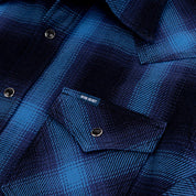 Image showing the IHSH-348-IND - 9oz Selvedge Ombré Check Western Shirt - Indigo which is a Shirts described by the following info Iron Heart, Released, Shirts, Tops and sold on the IRON HEART GERMANY online store
