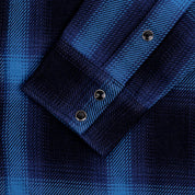 Image showing the IHSH-348-IND - 9oz Selvedge Ombré Check Western Shirt - Indigo which is a Shirts described by the following info Iron Heart, Released, Shirts, Tops and sold on the IRON HEART GERMANY online store