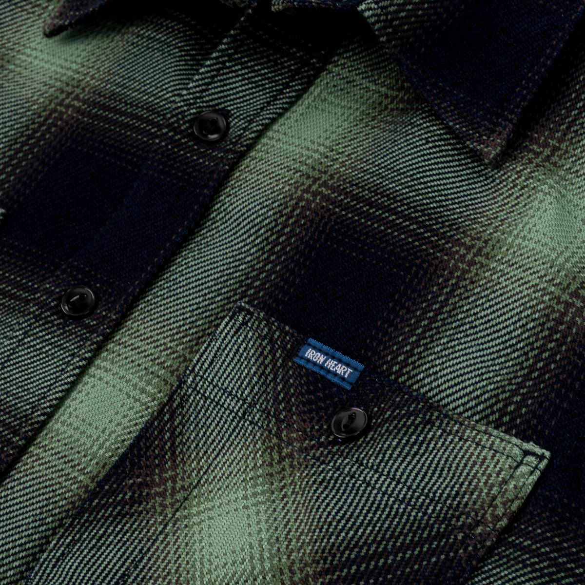 IHSH-349-GRN - 9oz Selvedge Ombré Check Work Shirt - Green