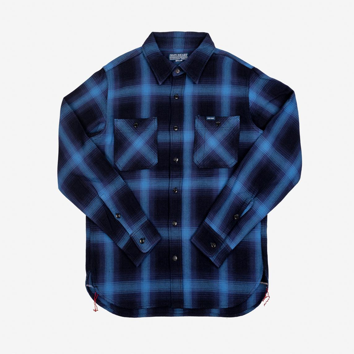 IHSH-349-IND - 9oz Selvedge Ombré Check Work Shirt - Indigo