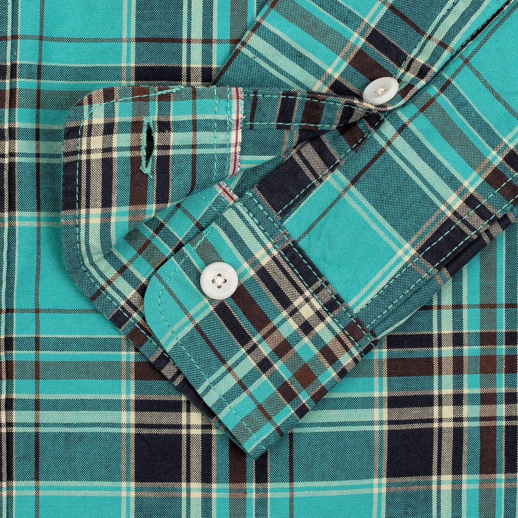 Image showing the IHSH-356-GRN - 5oz Selvedge Madras Check Work Shirt - Green which is a Shirts described by the following info Bargain, Released and sold on the IRON HEART GERMANY online store