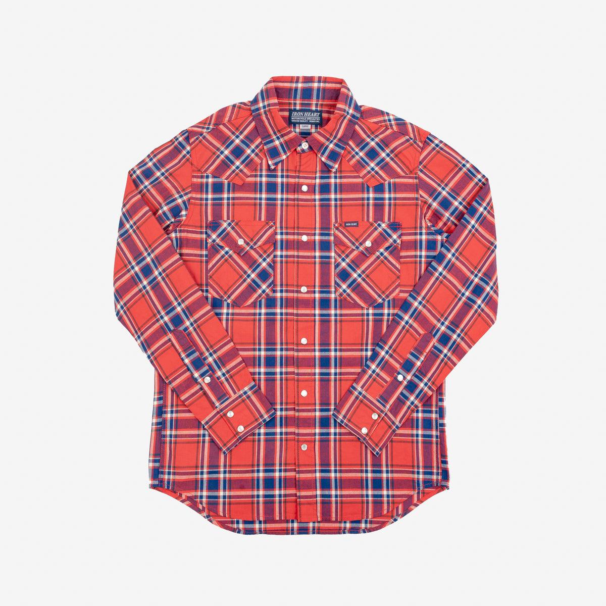 IHSH-355-RED - 5oz Selvedge Madras Check Western Shirt - Red