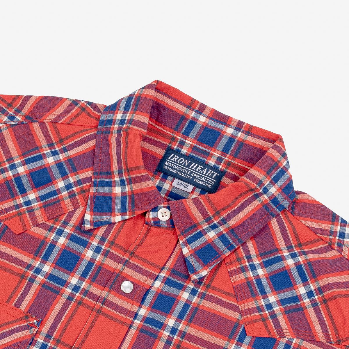 IHSH-355-RED - 5oz Selvedge Madras Check Western Shirt - Red