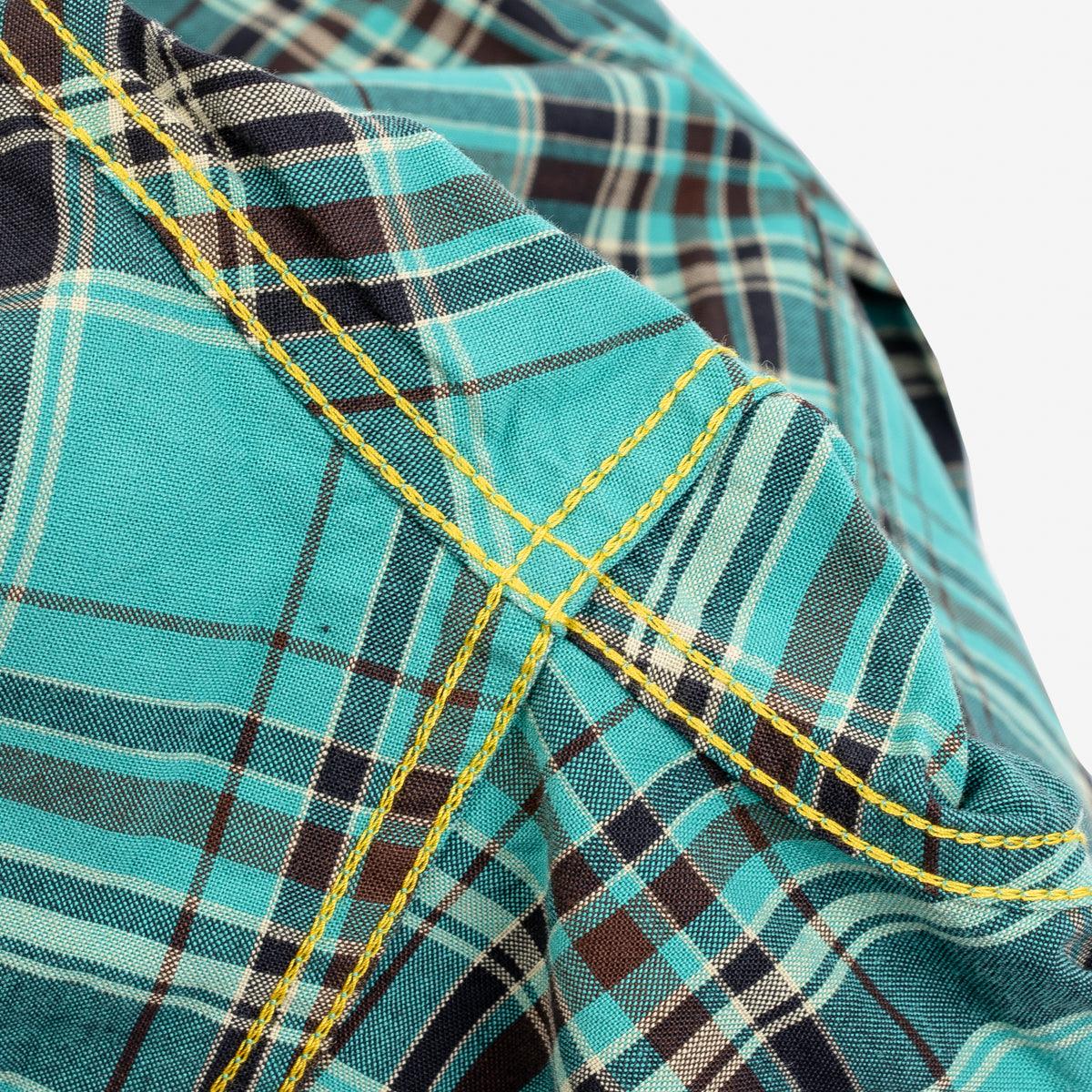Image showing the IHSH-355-GRN - 5oz Selvedge Madras Check Western Shirt - Green which is a Shirts described by the following info Bargain, Released and sold on the IRON HEART GERMANY online store