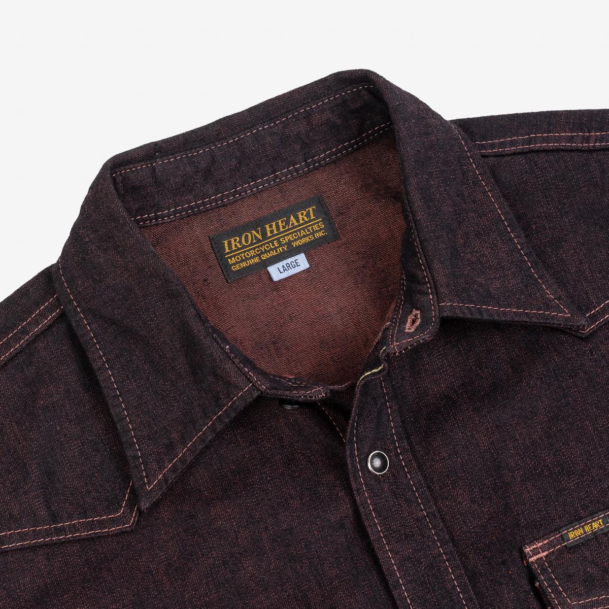 IHSH-352-RED - 10oz Selvedge Denim Western Shirt - Indigo Overdyed Red