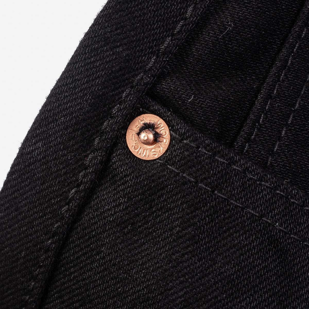 Image showing the IH-634S-142bb - 14oz Selvedge Denim Straight Cut Jeans Black/Black which is a Jeans described by the following info 634, Bottoms, Iron Heart, Jeans, Released, Straight and sold on the IRON HEART GERMANY online store