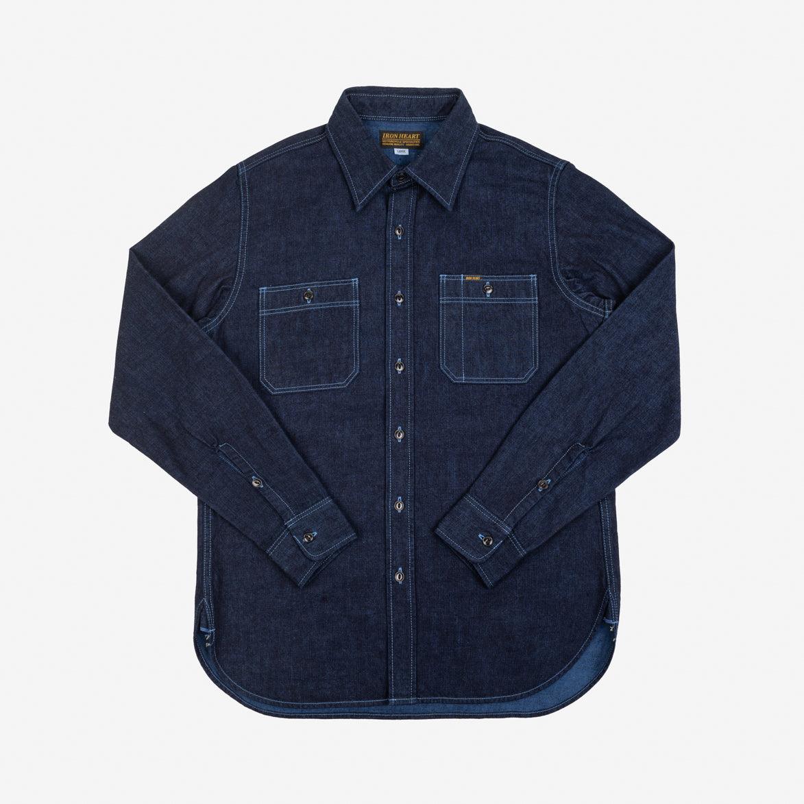 IHSH-353-BLU - 10oz Selvedge Denim Work Shirt - Indigo Overdyed Blue