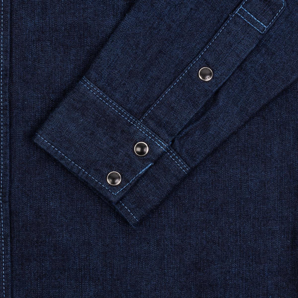 Image showing the IHSH-352-BLU - 10oz Selvedge Denim Western Shirt - Indigo Overdyed Blue which is a Shirts described by the following info Iron Heart, Released, Shirts, Tops and sold on the IRON HEART GERMANY online store