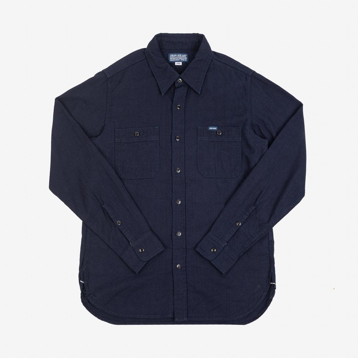 Image showing the IHSH-358-IND - 5oz Dobby Cloth Work Shirt - Indigo which is a Shirts described by the following info Bargain, Iron Heart, Released, Shirts, Tops and sold on the IRON HEART GERMANY online store