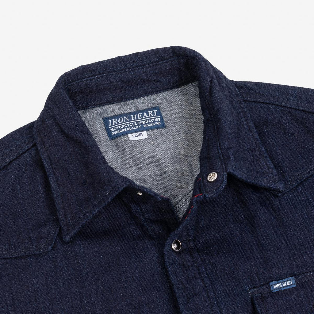Image showing the IHSH-347-IND - 10oz Double Cloth Denim CPO Shirt - Indigo which is a Shirts described by the following info Iron Heart, Released, Shirts, Tops and sold on the IRON HEART GERMANY online store
