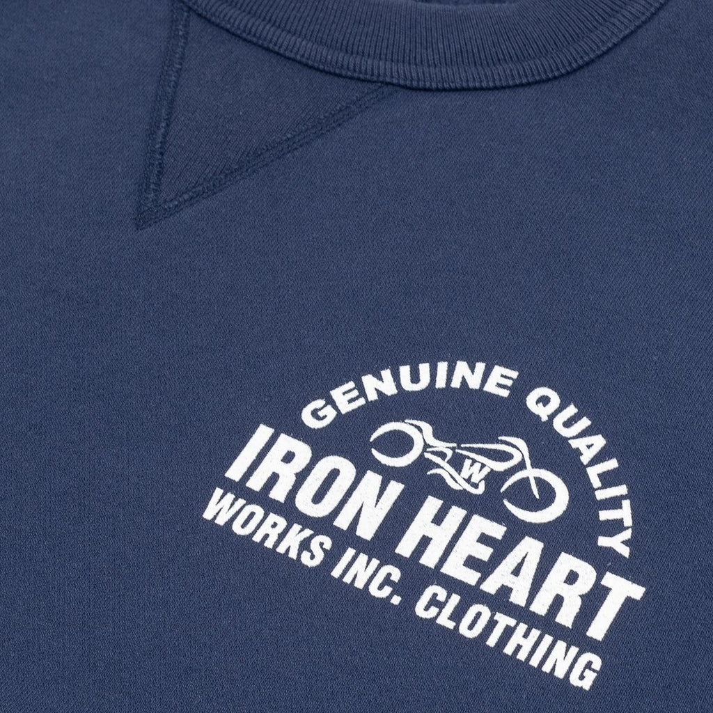 Image showing the IHSW-68-NAV - Printed 14oz Ultra Heavyweight Loopwheel Crew Neck Sweat - Navy which is a Sweatshirts described by the following info Bargain, Released and sold on the IRON HEART GERMANY online store