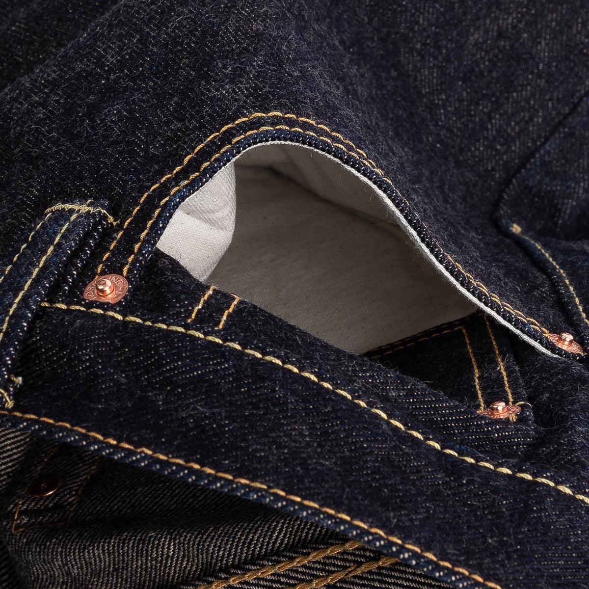 Image showing the IH-666S-19L - 19oz Left Hand Twill Selvedge Denim Slim Straight Cut Jeans Indigo which is a Jeans described by the following info 666, Bottoms, IHSALE_M23, Iron Heart, Jeans, Released, Straight and sold on the IRON HEART GERMANY online store