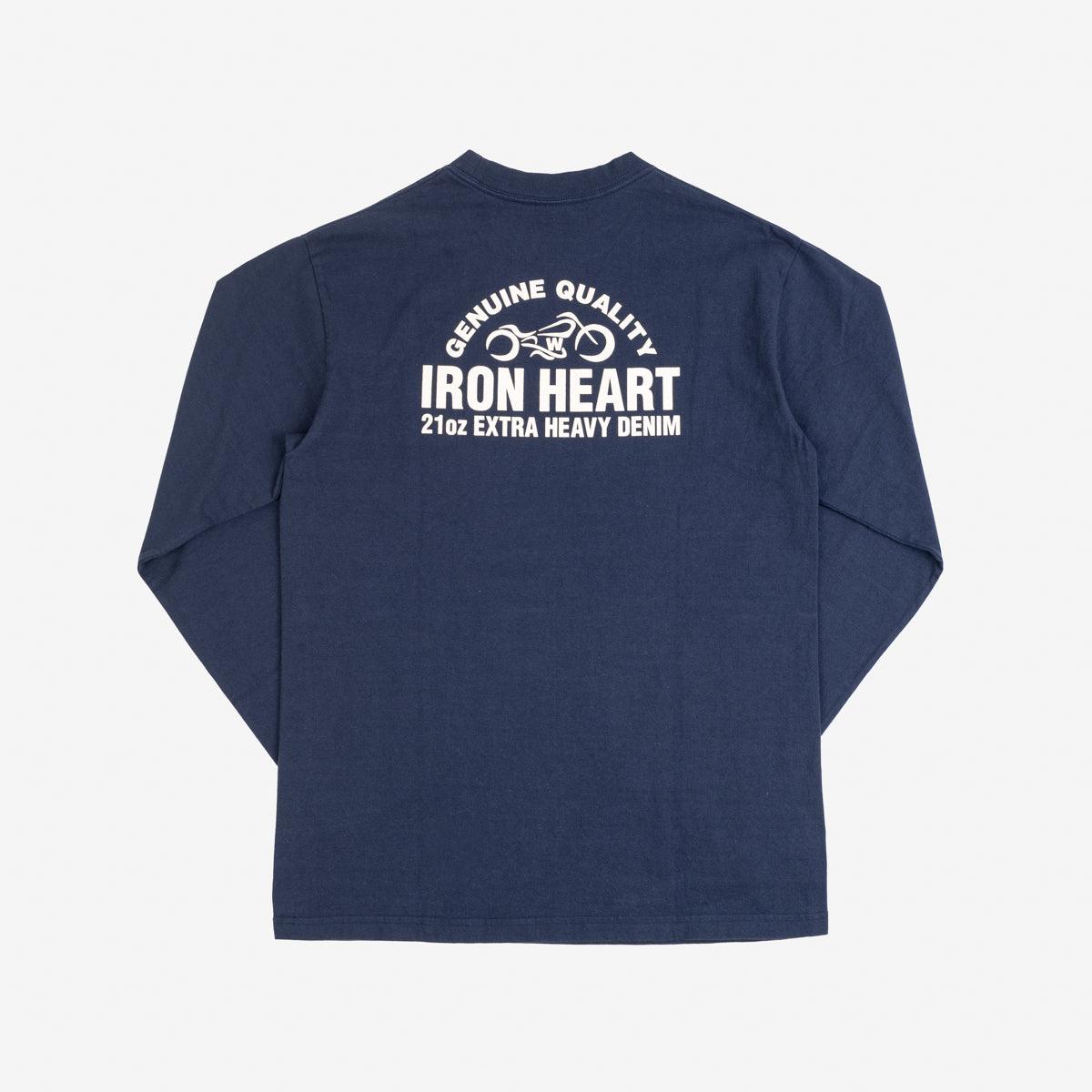 Image showing the IHTL-2302-NAV - 7.5oz Printed Loopwheel Crew Neck Long Sleeved T-Shirt - Navy which is a T-Shirts described by the following info Bargain, Released and sold on the IRON HEART GERMANY online store