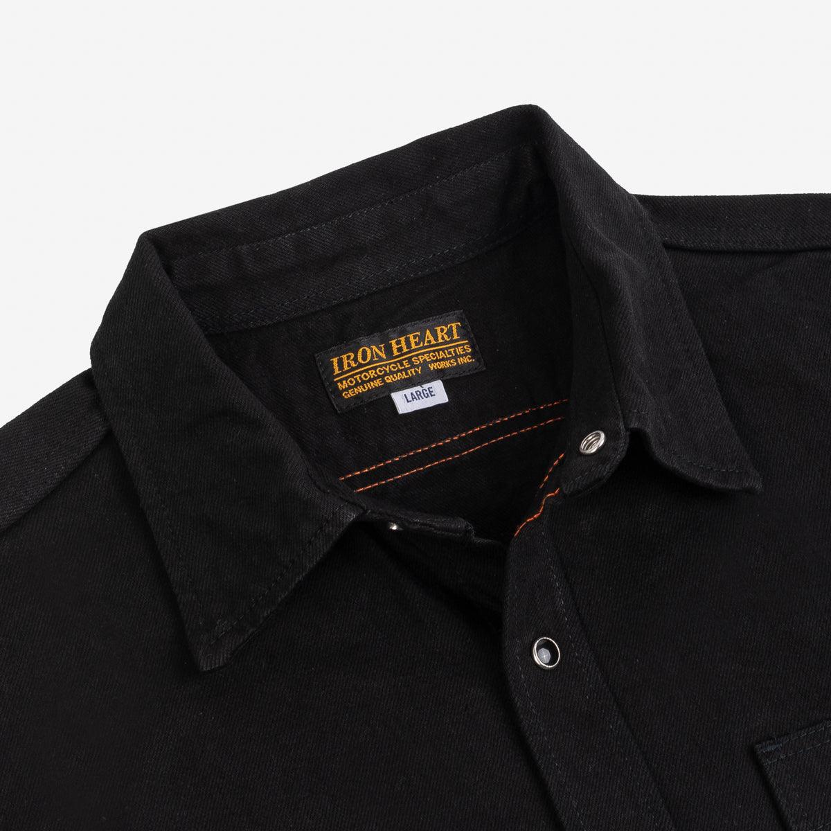 IHSH-338-BLK - 12oz Selvedge Denim Work Shirt With Snaps - Black/Black XXXL IHSH-338-BLK - 12oz Selvedge Denim Work Shirt With Snaps - Black/Black XXXL