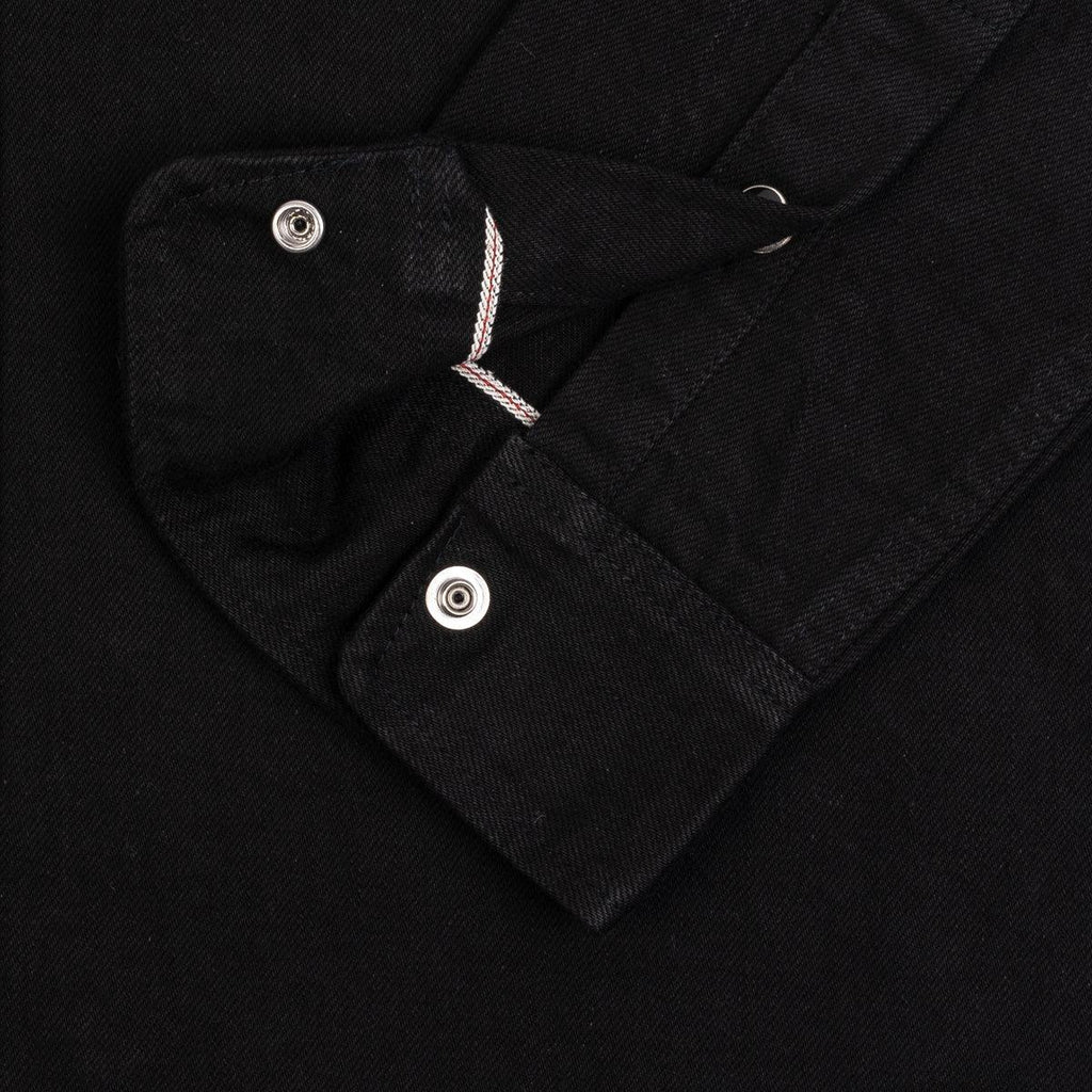 Image showing the IHSH-338-BLK - 12oz Selvedge Denim Work Shirt With Snaps - Black/Black which is a Shirts described by the following info Iron Heart, Released, Shirts, Tops and sold on the IRON HEART GERMANY online store