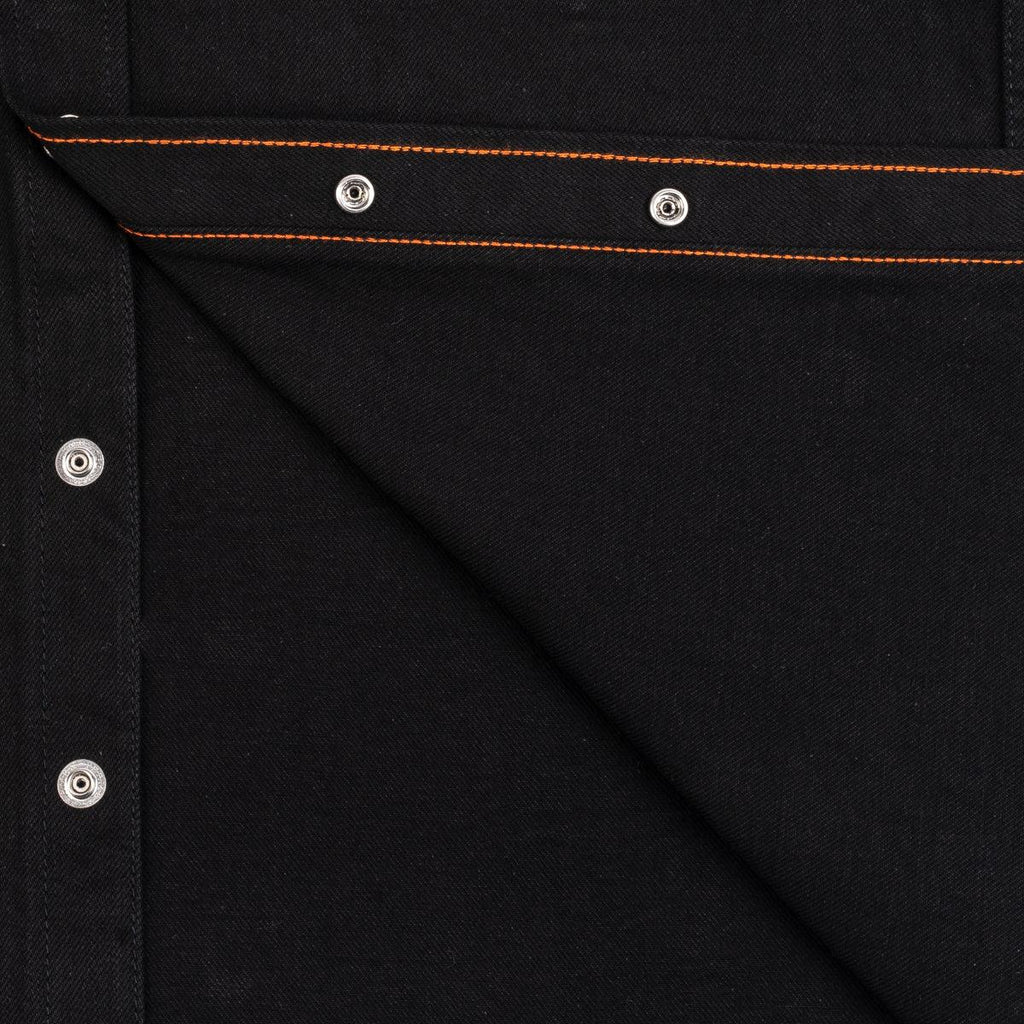 Image showing the IHSH-338-BLK - 12oz Selvedge Denim Work Shirt With Snaps - Black/Black which is a Shirts described by the following info Iron Heart, Released, Shirts, Tops and sold on the IRON HEART GERMANY online store