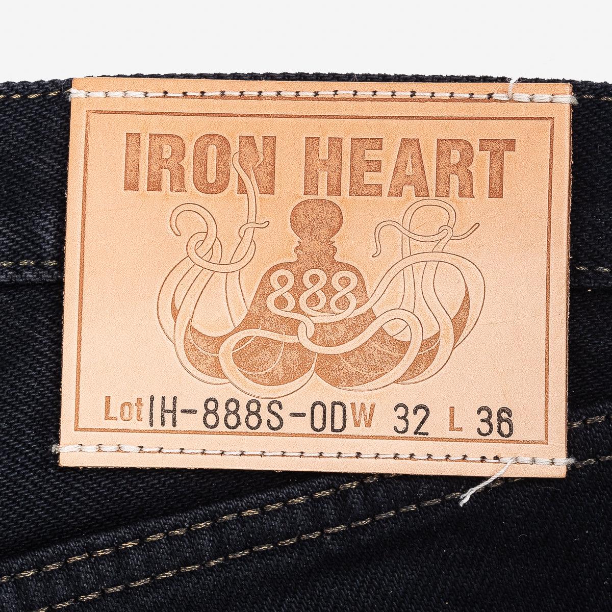 Image showing the IH-888S-OD - 21 oz Selvedge Denim Tapered Jeans Black Overdyed which is a Jeans described by the following info 888, Bottoms, Iron Heart, Jeans, New, Released, Tappered and sold on the IRON HEART GERMANY online store