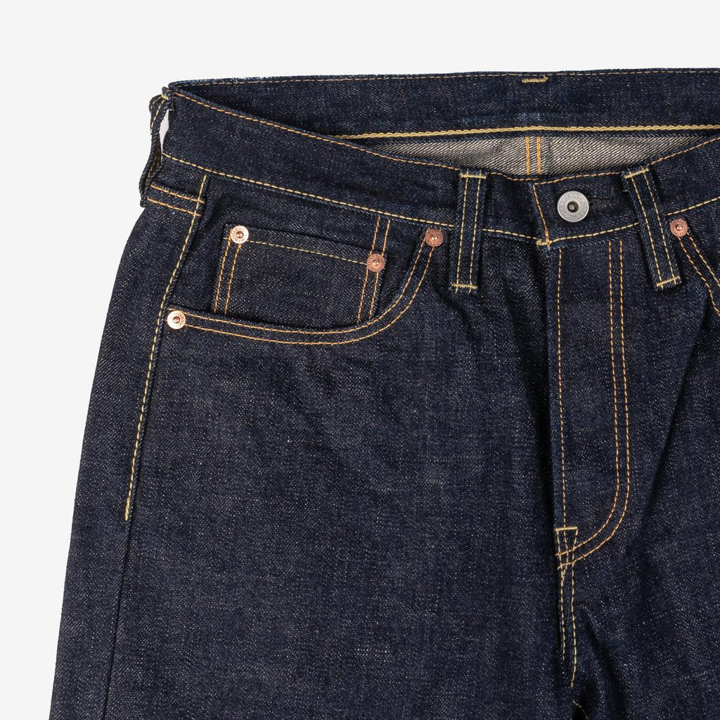 Image showing the IH-555S-18 - 18oz Vintage Selvedge Denim Slim Cut Jeans Indigo which is a Jeans described by the following info 555, Bottoms, Iron Heart, Released, Slim and sold on the IRON HEART GERMANY online store